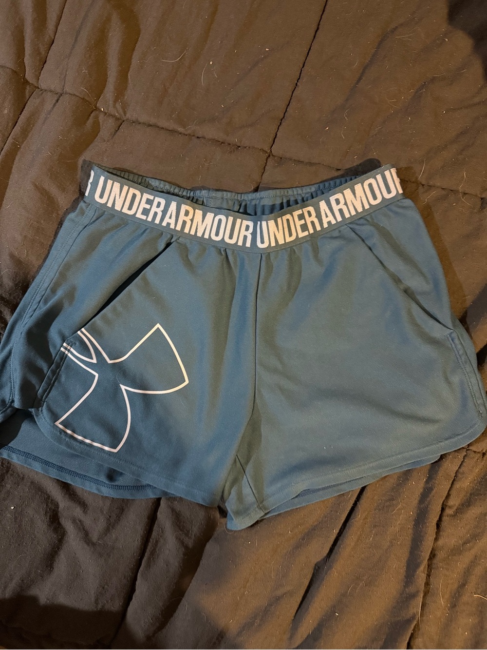 Under Armour Women's Teal Blue Athletic Shorts with Logo Waistband